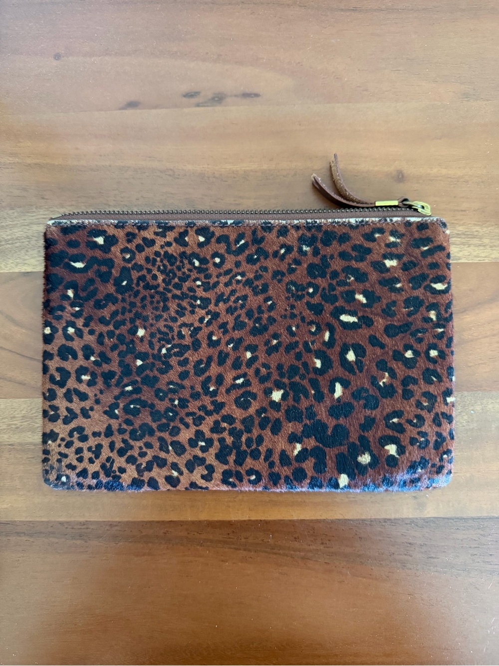 Madewell The Leather Pouch Clutch Painted Brown Leopard Calf Hair Edition